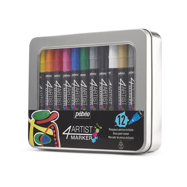 Marqueurs - Indélébile - Permanent - 12 couleurs - Coffret - Pébéo - 4Artist marker