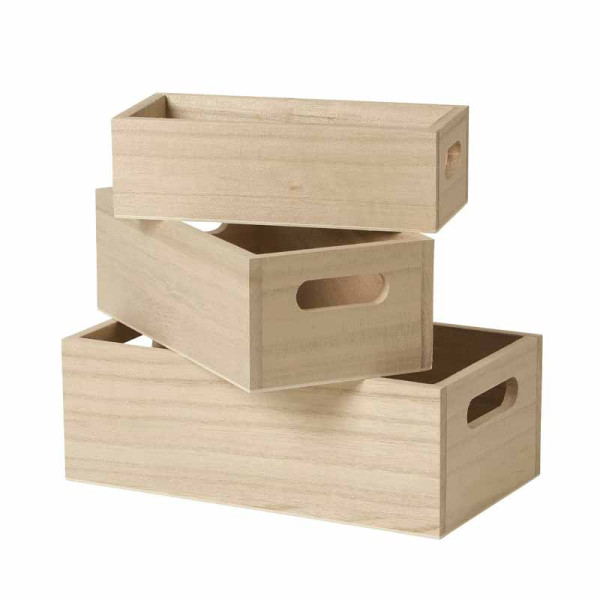 photo-Caisses en bois - 3 tailles différentes - A décorer et personnaliser - Loisirs créatifs