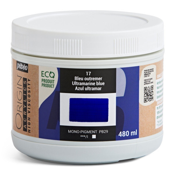 photo-Peinture acrylique - Bleu outremer - 17 - Haute viscosité - Pébéo - Origin acrylics - 480ml