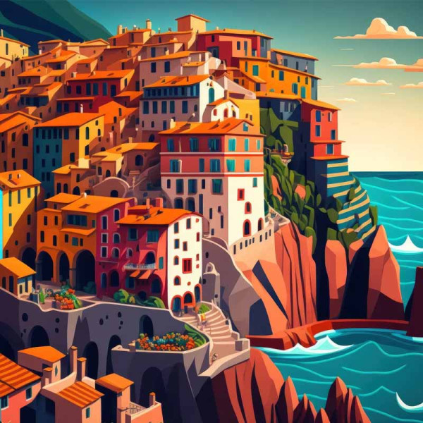 photo-Peinture au numéro - Adulte/Enfant - Modèle Cinqueterre - 30x40cm - Toile + peinture + pinceaux