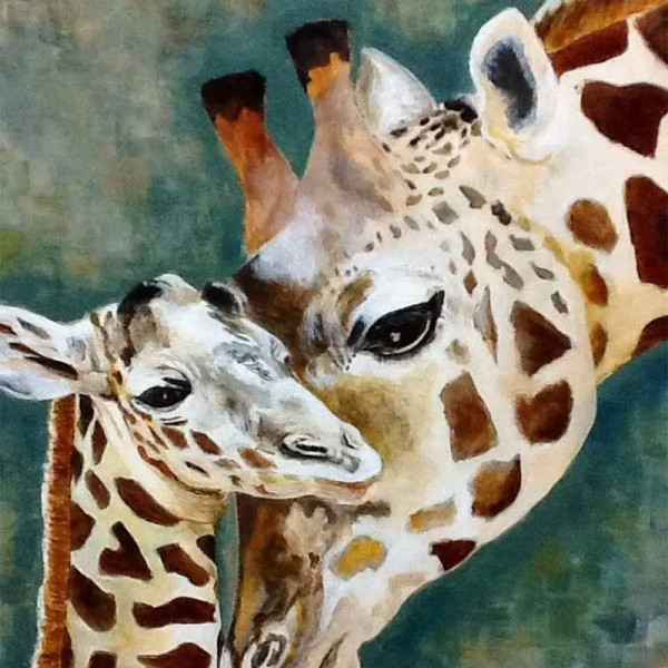 photo-Peinture au numéro - Adulte/Enfant - Modèle girafes - 30x40cm - Toile + peinture + pinceaux
