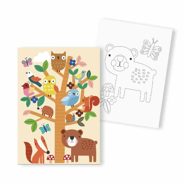 photo-Peinture au numéro - Enfant - Animaux de la forêt - 2 toiles + peinture + pinceaux