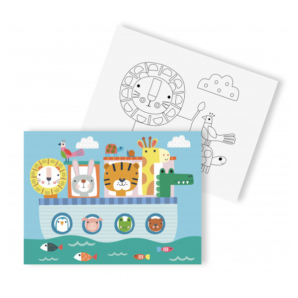 photo-Peinture au numéro - Enfant - Animaux en bateau - 2 toiles + peinture + pinceaux