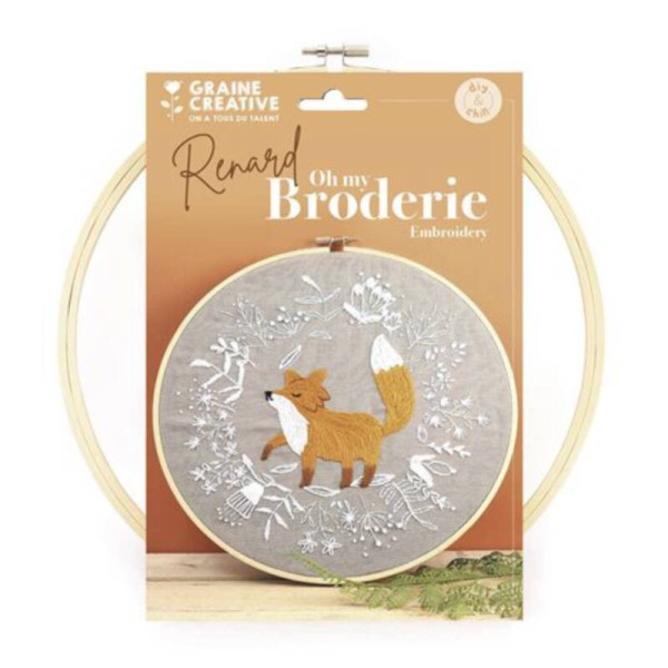 photo-Kit broderie - Modèle renard - Cercle + toile + fils + aiguille - Loisirs créatifs