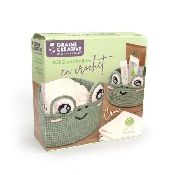 photo-Kit crochet - 2 corbeilles à réaliser - Modèle grenouille - Loisirs créatifs - Graine créative