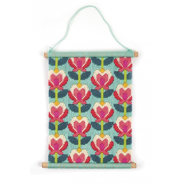 Kit broderie - Canevas - Fleurs de lotus - Toile + tourillons + aiguilles + fils - Graine créative