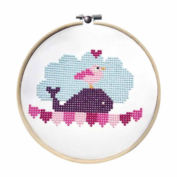 photo-Kit de diamond painting - Enfant - Baleine - Tambour à broder + toile + strass