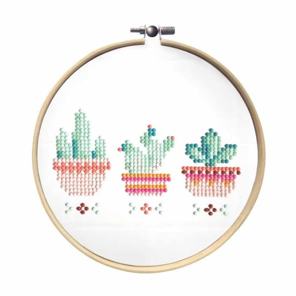 photo-Kit de diamond painting - Enfant - Cactus - Tambour à broder + toile + strass