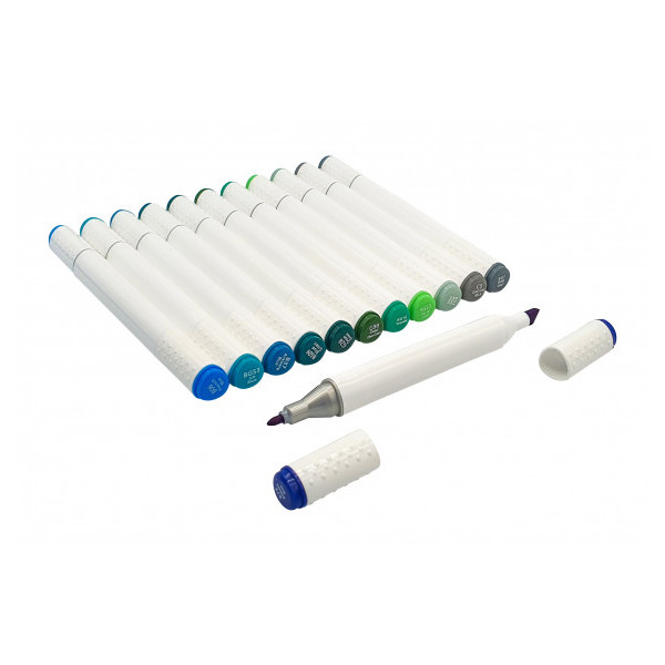 photo-Feutres à alcool - Double pointe - 12 couleurs bleu/vert - Dessin, coloriage - CTOP