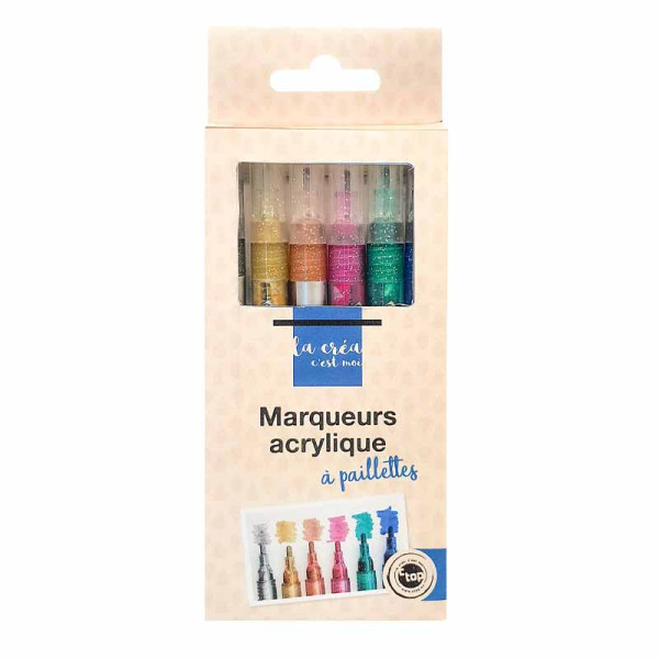 photo-Marqueurs - Peinture acrylique - Paillettes - 6 couleurs - Dessin, coloriage - CTOP