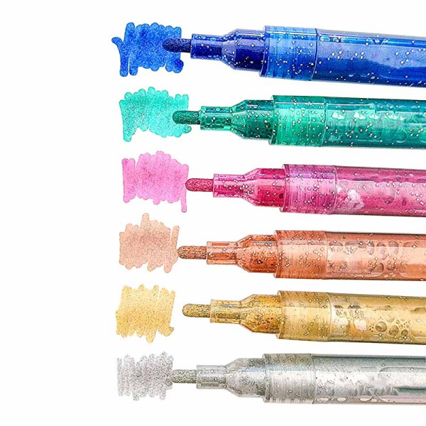 Marqueurs - Peinture acrylique - Paillettes - 6 couleurs - Dessin, coloriage - CTOP