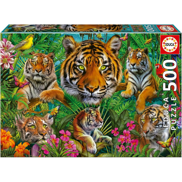 photo-Puzzle - 500 pièces - Les tigres dans la jungle - 48x34cm - Adulte/Enfant - Educa