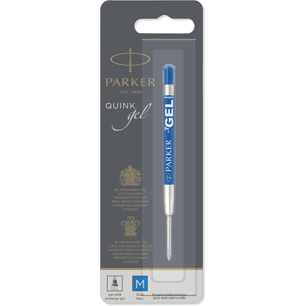 photo-Recharge pour stylo - Encre gel - Bleu - Pointe moyenne 0,7mm - Parker Quink