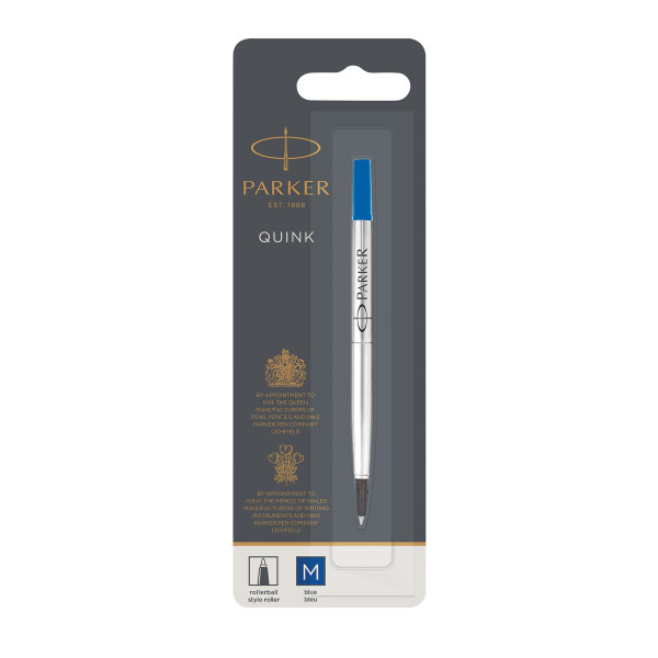 photo-Recharge pour stylo roller - Encre bleue - Pointe moyenne 0,7mm - Parker Quink