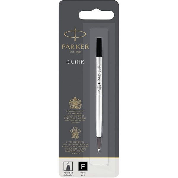 photo-Recharge pour stylo roller - Encre noire - Pointe moyenne 0,7mm - Parker Quink