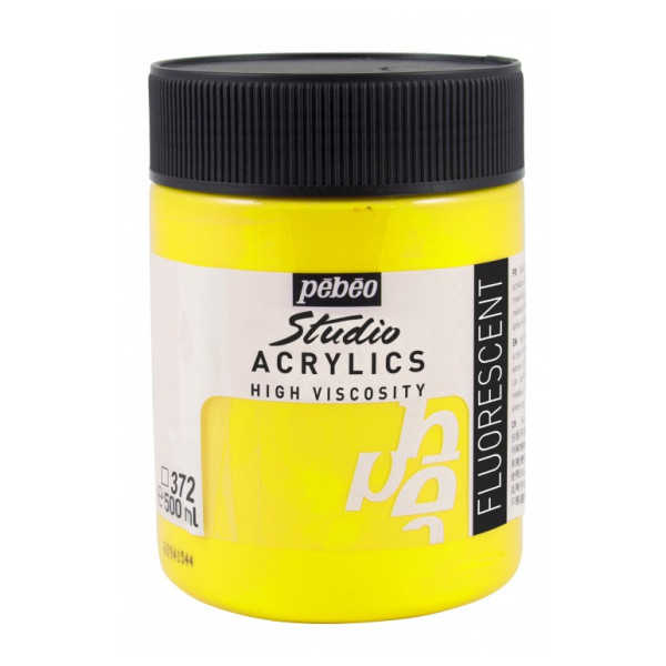 photo-Peinture acrylique - Jaune fluorescent - 372 - Pébéo Studio - Pot de 500ml