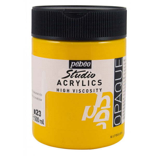 photo-Peinture acrylique - Jaune cadmium moyen - 23 - Pébéo Studio - Pot de 500ml