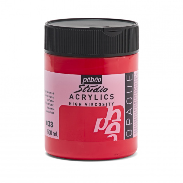 photo-Peinture acrylique - Rouge cadmium - 33 - Pébéo Studio - Pot de 500ml