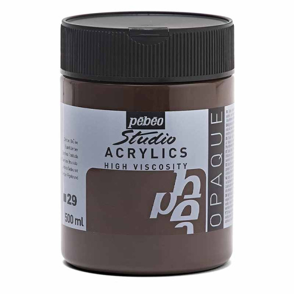 Peinture acrylique - Ombre brûlée - 29 - Pébéo Studio - Pot de 500ml