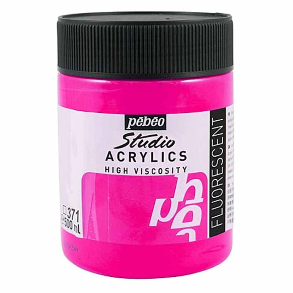 photo-Peinture acrylique - Rose fluo - 371 - Pébéo Studio - Pot de 500ml