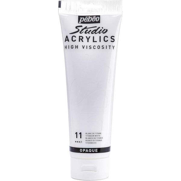 photo-Peinture acrylique - Blanc de titane - 11 - Pébéo Studio - Tube de 250 ml