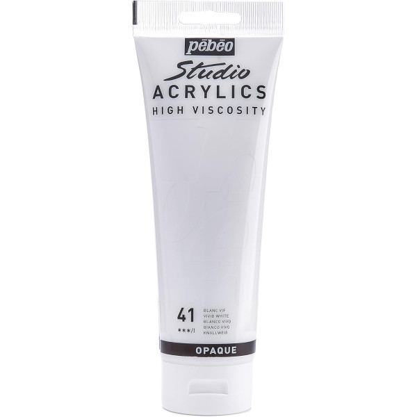 photo-Peinture acrylique - Blanc vif - 41 - Pébéo Studio - Tube de 250 ml