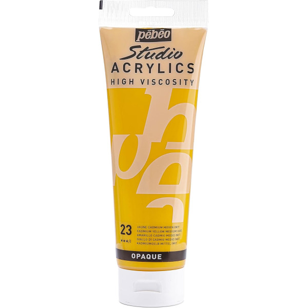 photo-Peinture acrylique - Jaune cadmium moyen - 23 - Pébéo Studio - Tube de 250 ml