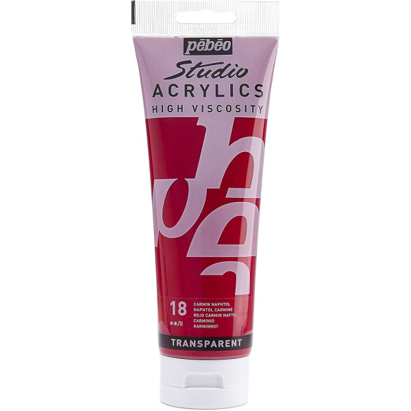 photo-Peinture acrylique - Carmin naphtol - 18 - Pébéo Studio - Tube de 250 ml