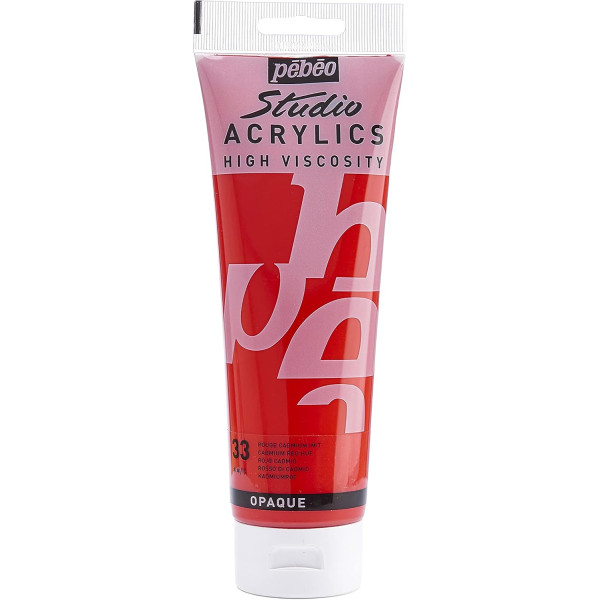 photo-Peinture acrylique - Rouge cadmium - 33 - Pébéo Studio - Tube de 250 ml