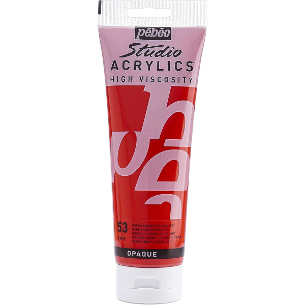 photo-Peinture acrylique - Rouge cadmium foncé - 53 - Pébéo Studio - Tube de 250 ml