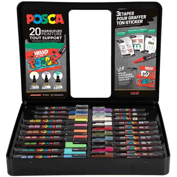 photo-Malette de 20 feutres - POSCA - Graffiti street-art - PC1-1M - PC3M - PC5M