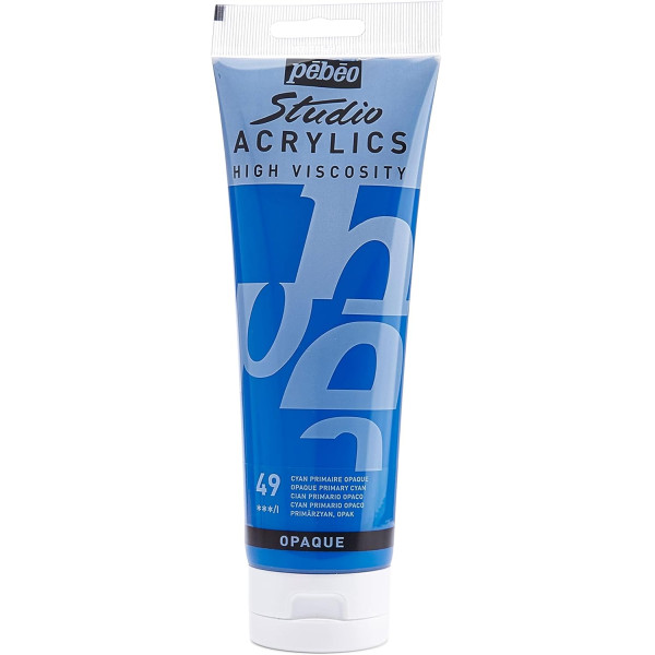 photo-Peinture acrylique - Cyan primaire - 49 - Pébéo Studio - Tube de 250 ml