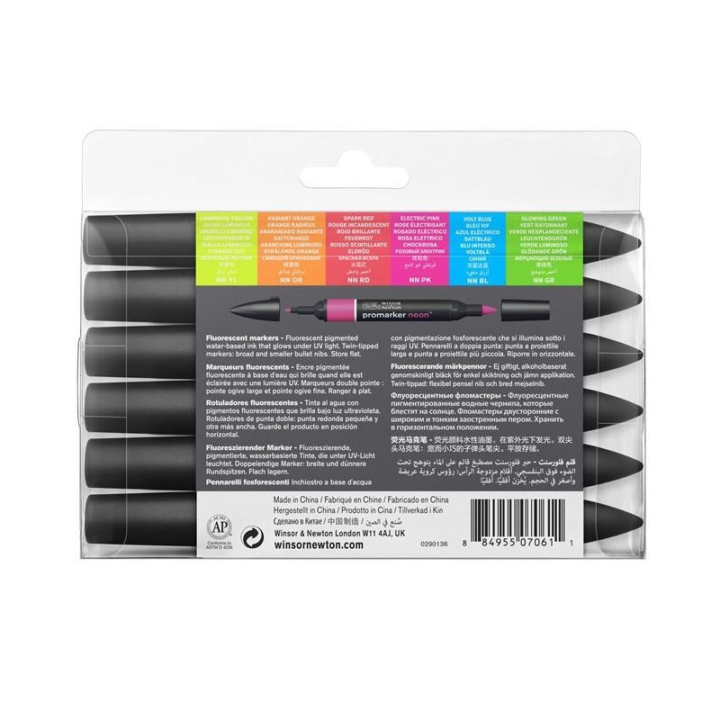Lot de 6 feutres Promaker Néon - Winsor et Newton | à seulement 14,95 €