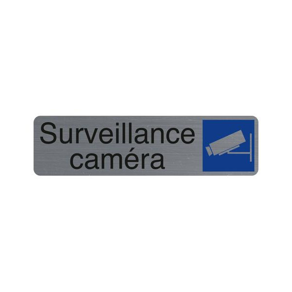 photo-Plaque adhésive - Surveillance caméra - Imitation alu - 16,5x4,4cm - Signalétique