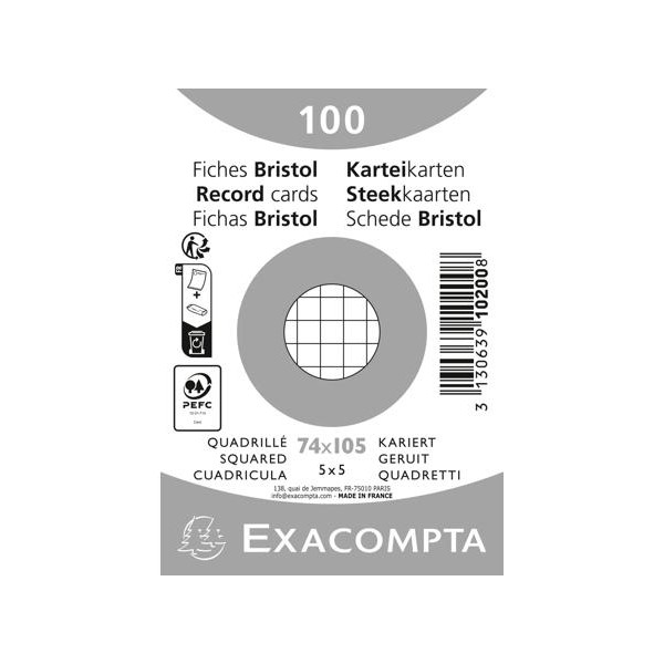 photo-Fiches bristol - A7 - 7,4 x 10,5cm - Petits carreaux - Non perforées - Exacompta