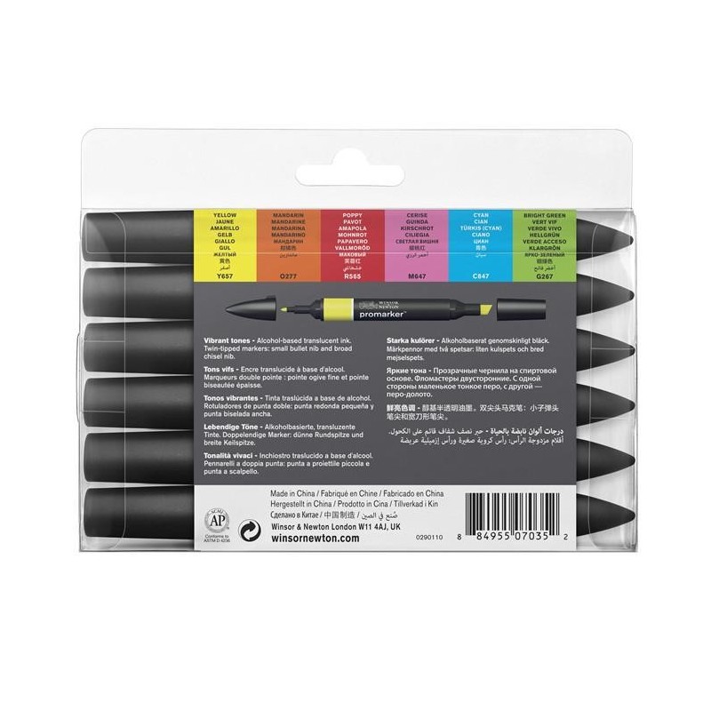 Lot de 6 Feutres Promarker - tons vifs - Winsor et Newton | à seulement 14,95 €