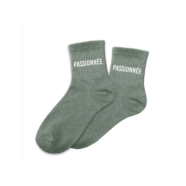 photo-Chaussettes - Femme - Vert avec paillettes - Passionnée - Taille 36/42 - Humour - Cadeau