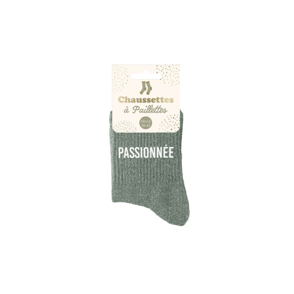 Chaussettes - Femme - Vert avec paillettes - Passionnée - Taille 36/42 - Humour - Cadeau