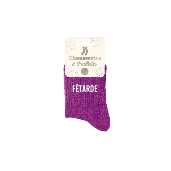 Chaussettes - Femme - Violet avec paillettes - Fêtarde - Taille 36/42 - Humour - Cadeau