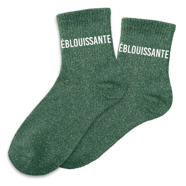photo-Chaussettes - Femme - Vert avec paillettes - Eblouissante - Taille 36/42 - Humour - Cadeau