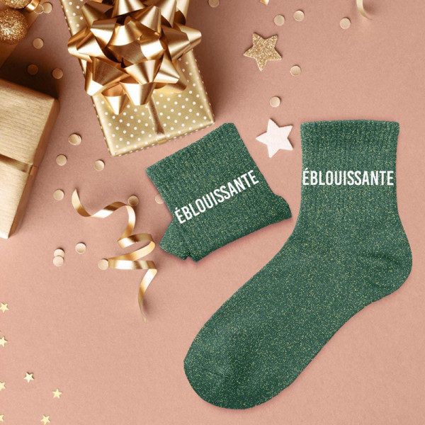 Chaussettes - Femme - Vert avec paillettes - Eblouissante - Taille 36/42 - Humour - Cadeau