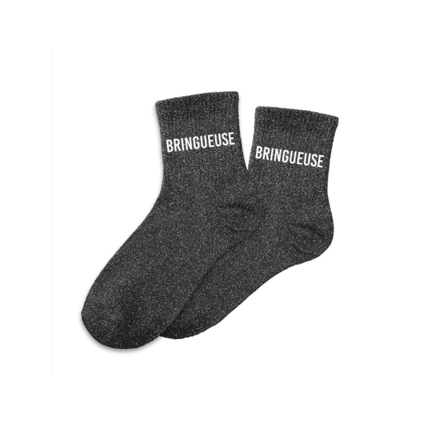 photo-Chaussettes - Femme - Noir avec paillettes - Bringueuse - Taille 36/42 - Humour - Cadeau
