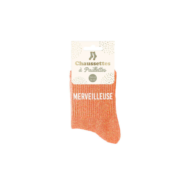 Chaussettes - Femme - Orange avec paillettes - Merveilleuse - Taille 36/42 - Humour - Cadeau