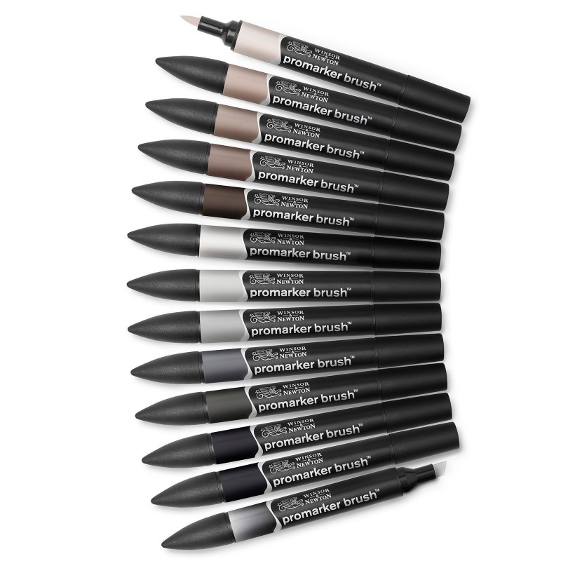 Lot de 12 + 1 feutres Promarker Brush - tons neutres - Winsor et Newton | Surdiscount