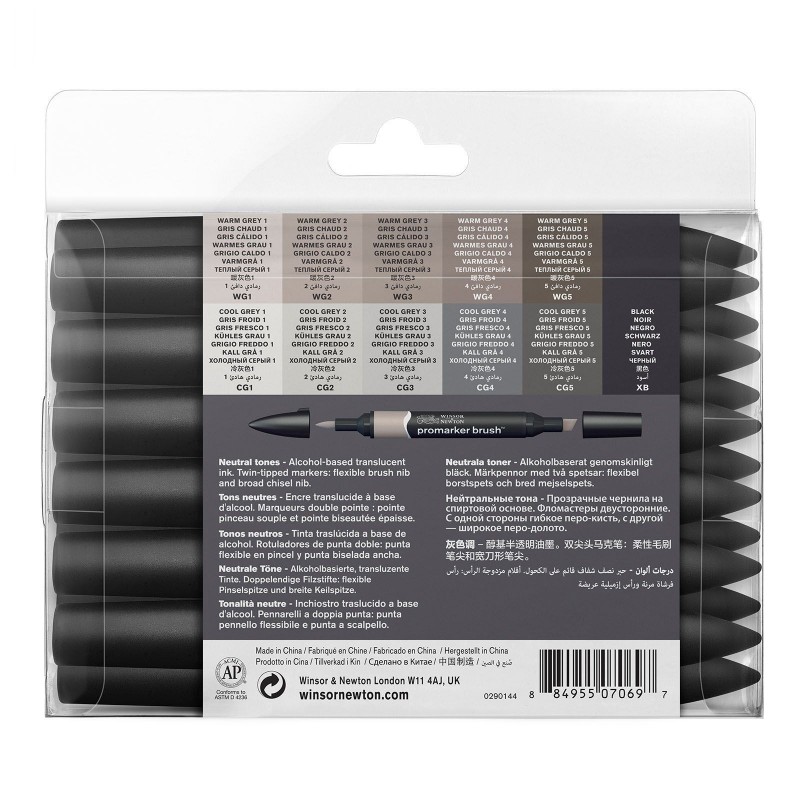 Lot de 12 + 1 feutres Promarker Brush - tons neutres - Winsor et Newton | à seulement 27,99 €