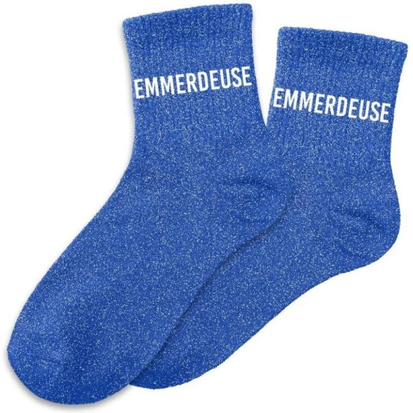 photo-Chaussettes - Femme - Bleu avec paillettes - Emmerdeuse - Taille 36/42 - Humour - Cadeau
