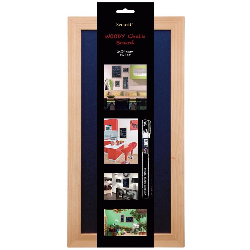 Tableau Ardoise Noire Gamme Woody 20X40 Cm + 1 Feutre-Craie Offert - Securit pas cher
