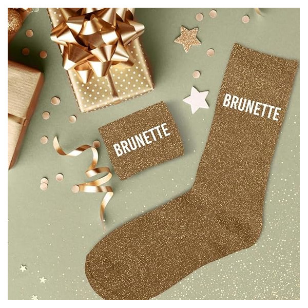 Chaussettes - Femme - Marron avec paillettes - Brunette - Taille 36/42 - Humour - Cadeau