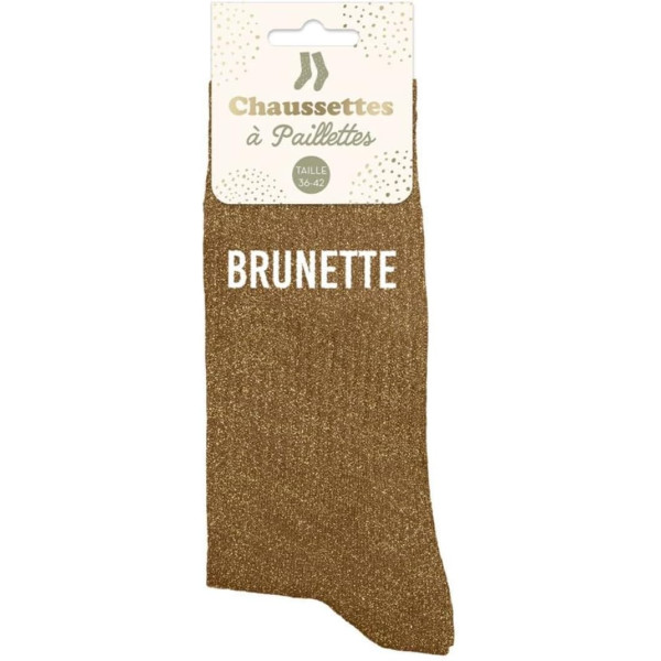 Chaussettes - Femme - Marron avec paillettes - Brunette - Taille 36/42 - Humour - Cadeau