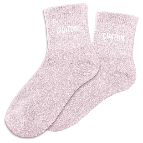 photo - Chaussettes - Femme - Rose pâle avec paillettes - Chaton - Taille 36/42 - Humour - Cadeau